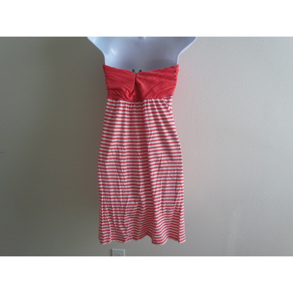 NWT Express Strapless Dress Medium Coral Striped Ruched Summer Sun Dress - Picture 2 of 8
